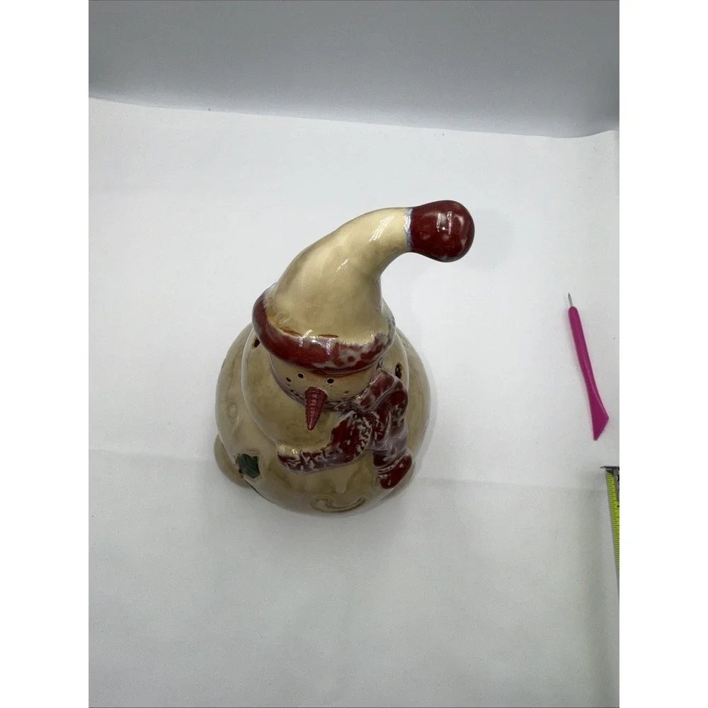 Ceramic‎ Pottery Snowman beige & Red  Glazed 12